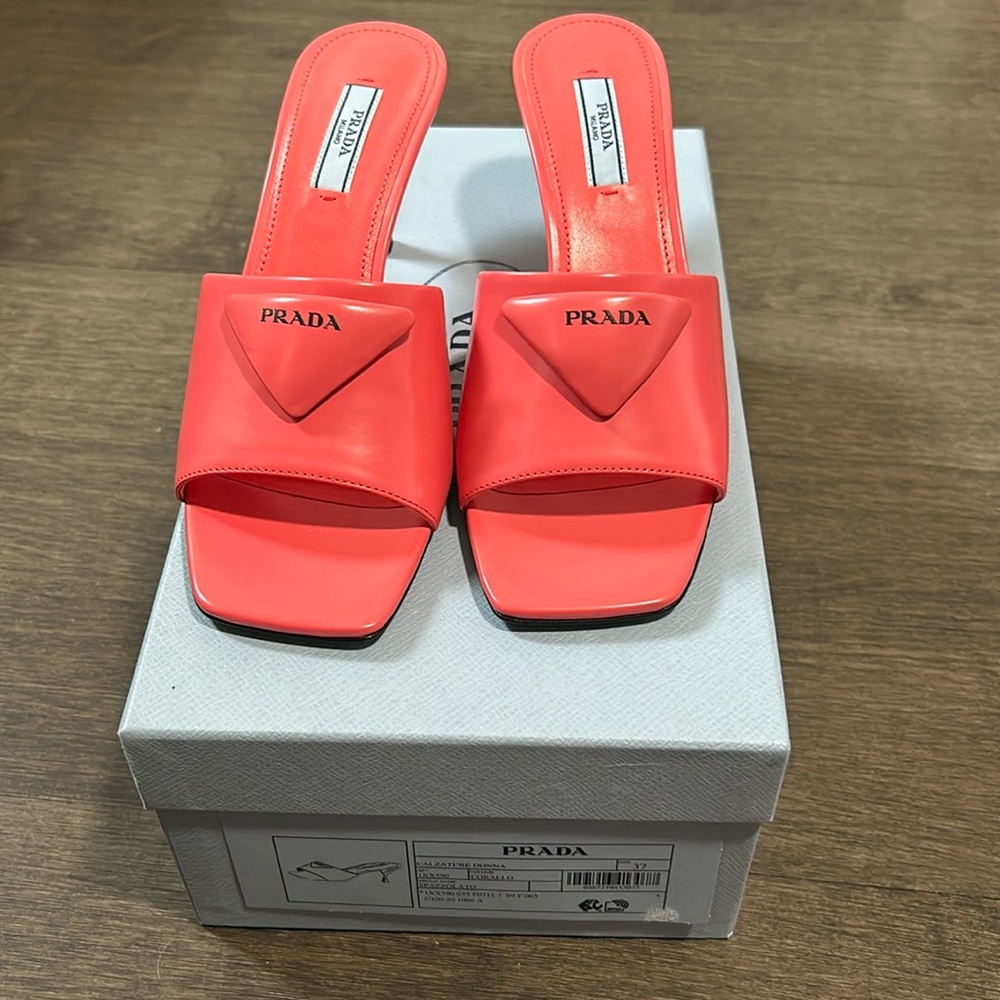 Prada Brushed leather heeled slides
